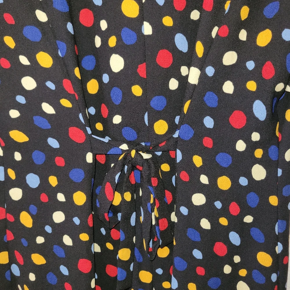 Rihoas Polka Dot Midi Dress Slim Tie Back XL Button Front Fit Flare Black S/S - Picture 6 of 11